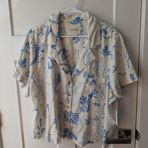 Lucky Brand Cream Short-Sleeve Shirt with Blue Graphic Print